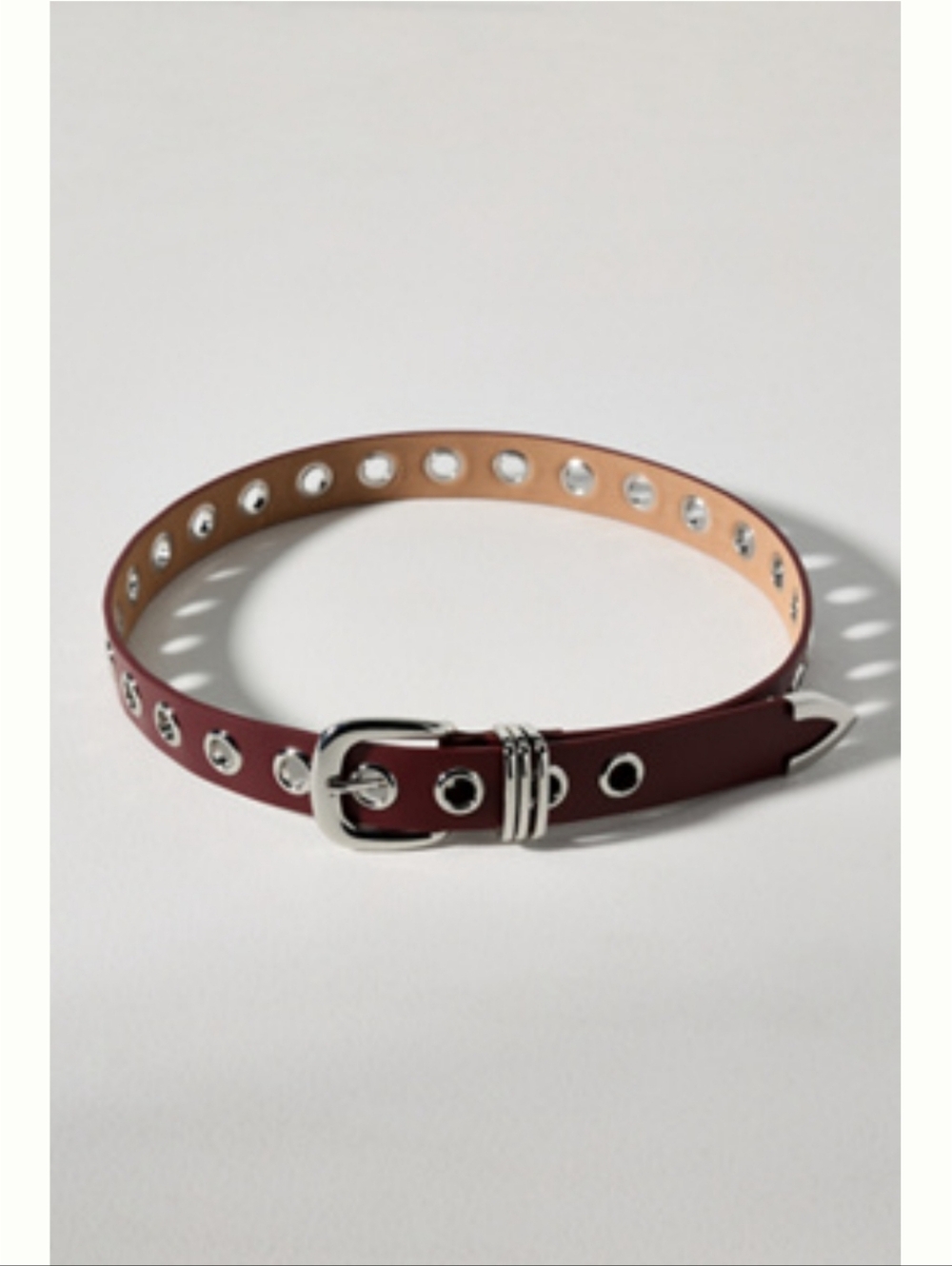 Anthropologie Burgundy Leather Grommet Moto Belt Silver Hardware NEW NWT Small